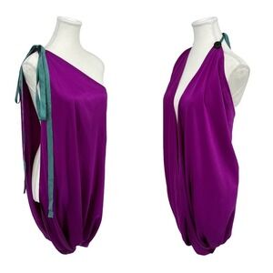 Calvin Tran Dress Covertible Silk Purple Turquoise Tunic Blouse